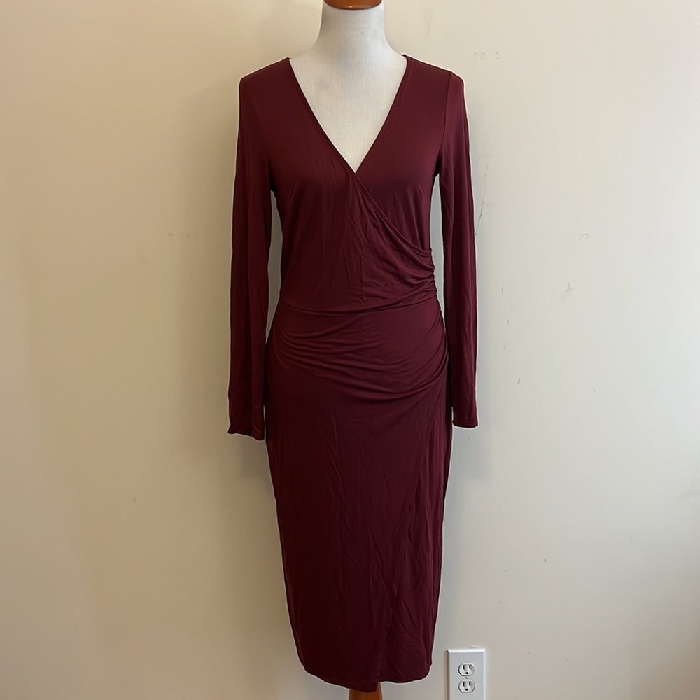 ModCloth Maroon Long Sleeve Surplice Dress Size Medium